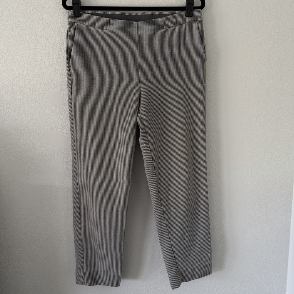 J Jill Size-12 Womens Essential Slim Ankle Pants Gray Striped‎ Elastic Waist